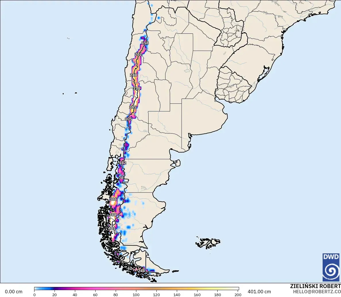 ICON modelo - Argentina, Profundidad de nieve