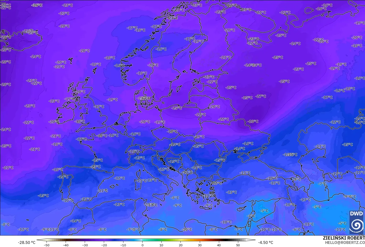 ICON modelo - Europa, Temperatura a 500 hPa