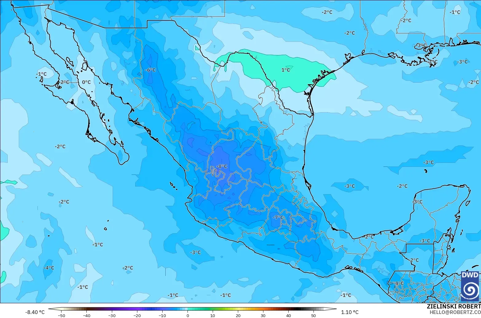 ICON modelo - México, Temperatura a 500 hPa