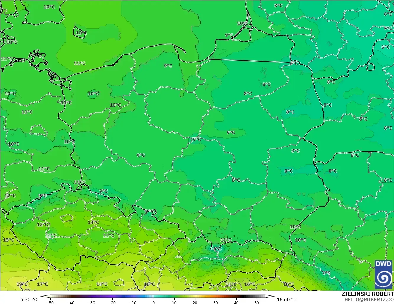 ICON modelo - Polonia, Temperatura a 850 hPa