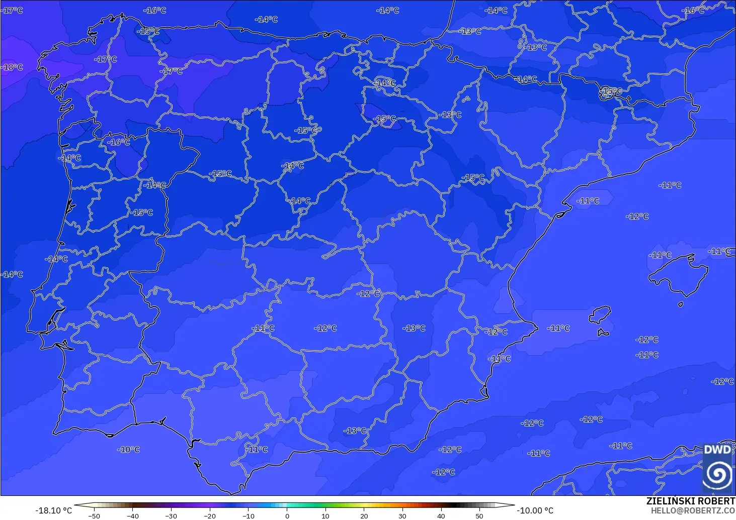 ICON modelo - España, Temperatura a 500 hPa