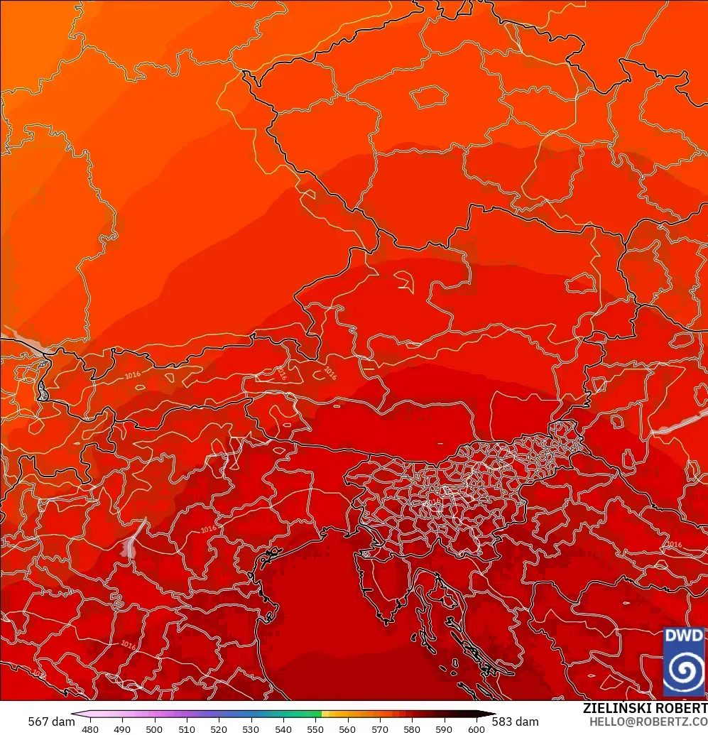 ICON modelo - Austria, Altura geopotencial a 500 hPa