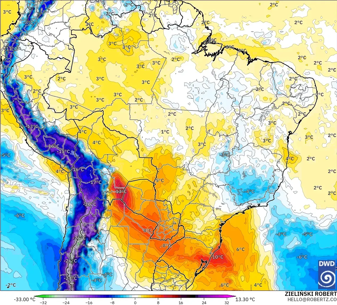 ICON modelo - Brasil, Anomalía de temperatura a 850 hPa