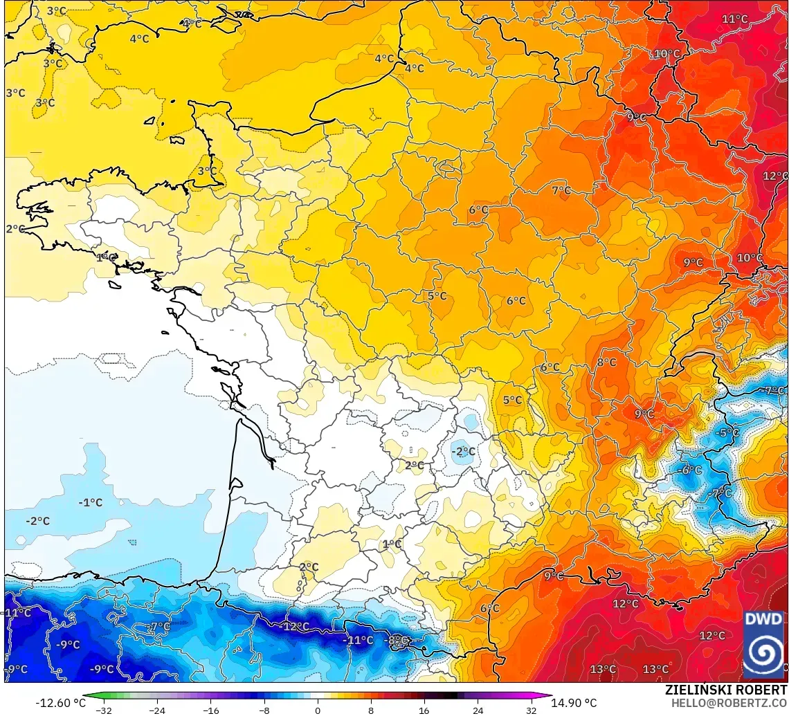 ICON modelo - Francia, Anomalía de temperatura a 850 hPa