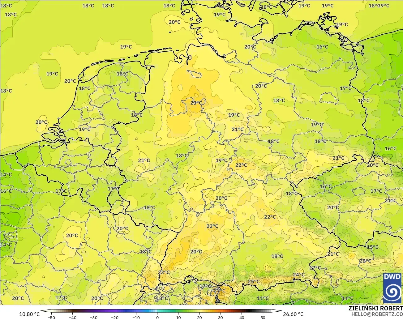 ICON modelo - Alemania, Temperatura a 2 m