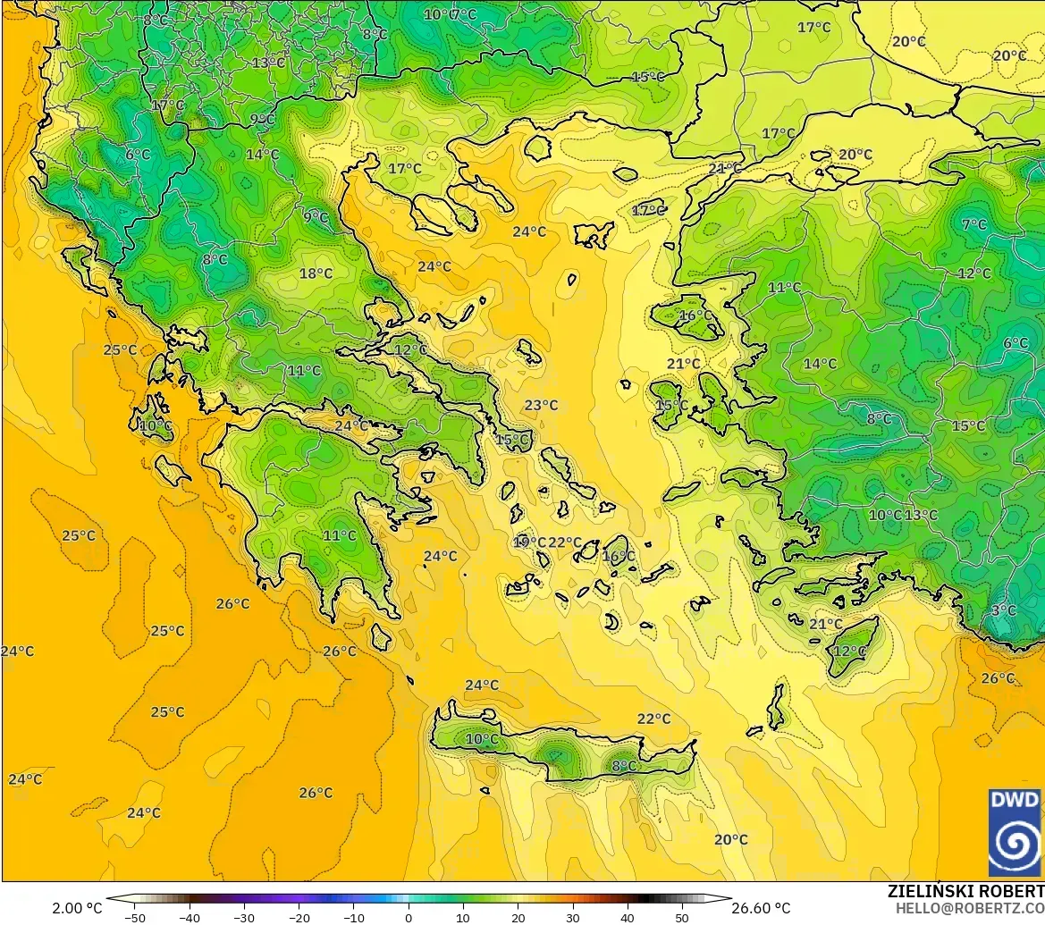 ICON modelo - Grecia, Punto de rocío a 2 m