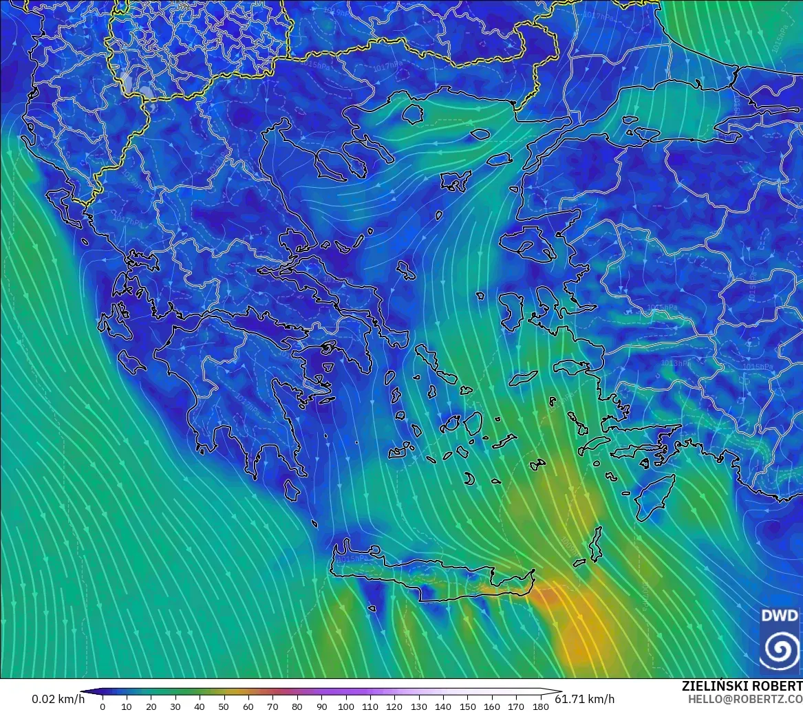 ICON modelo - Grecia, Viento a 10 m