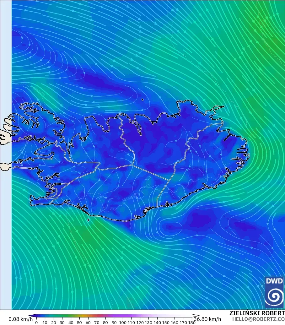 ICON modelo - Islandia, Viento a 10 m