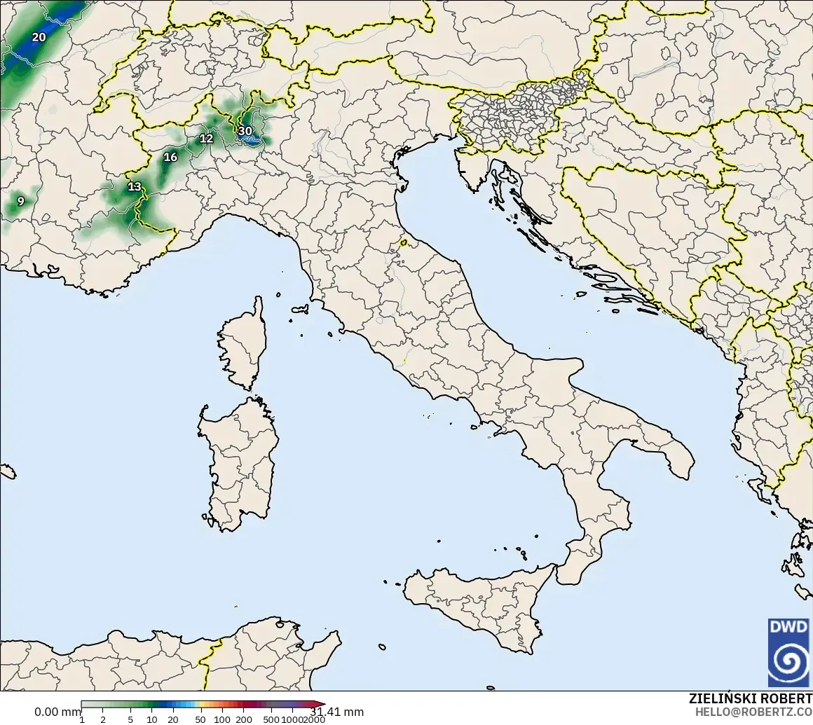 ICON modelo - Italia, Acumulación de precipitación