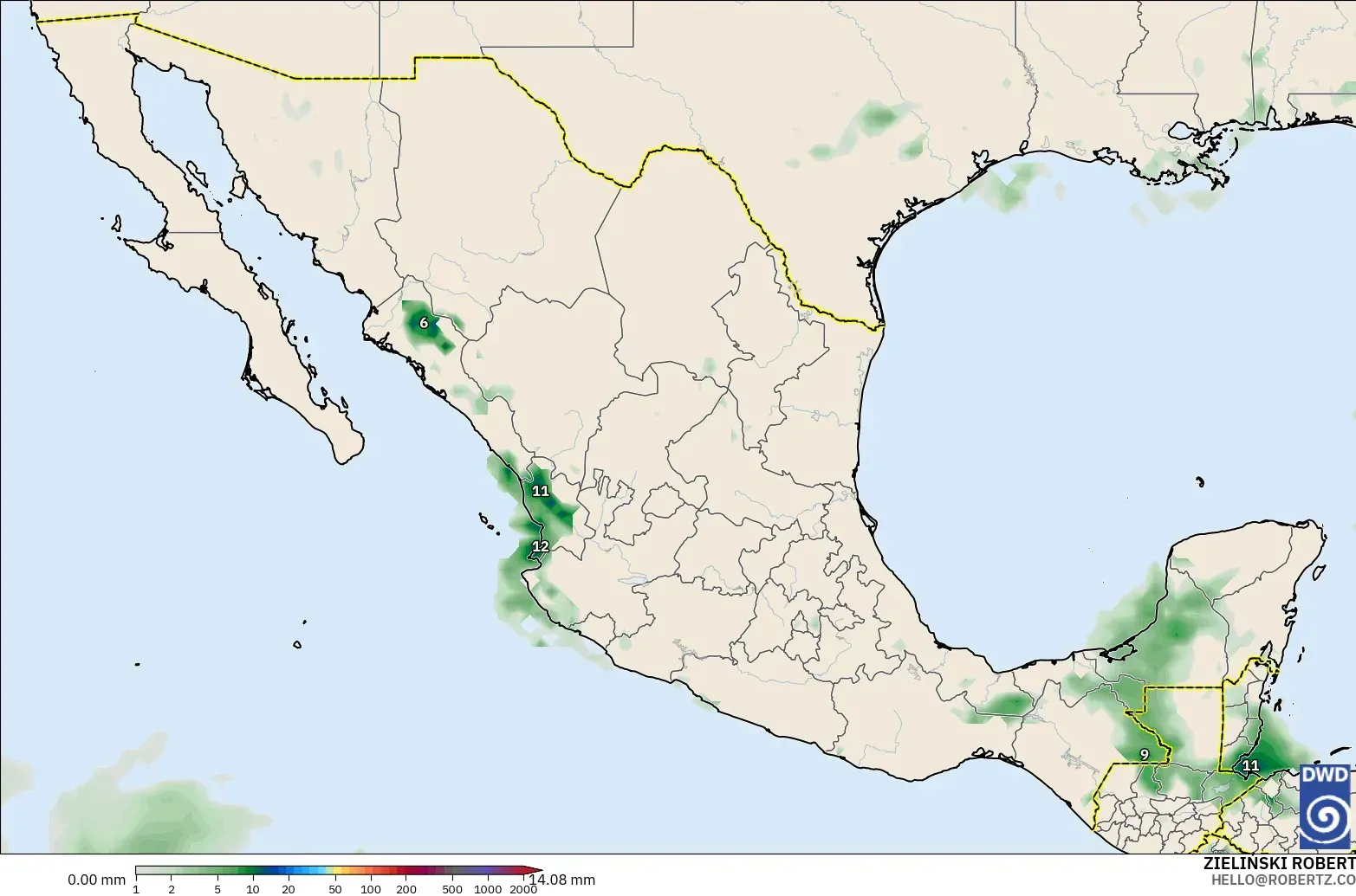 ICON modelo - México, Acumulación de precipitación