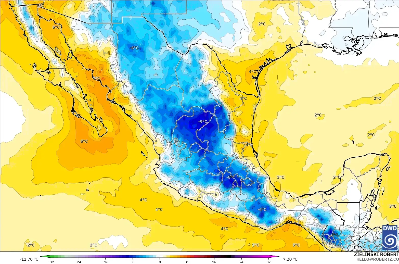 ICON modelo - México, Anomalía de temperatura a 850 hPa