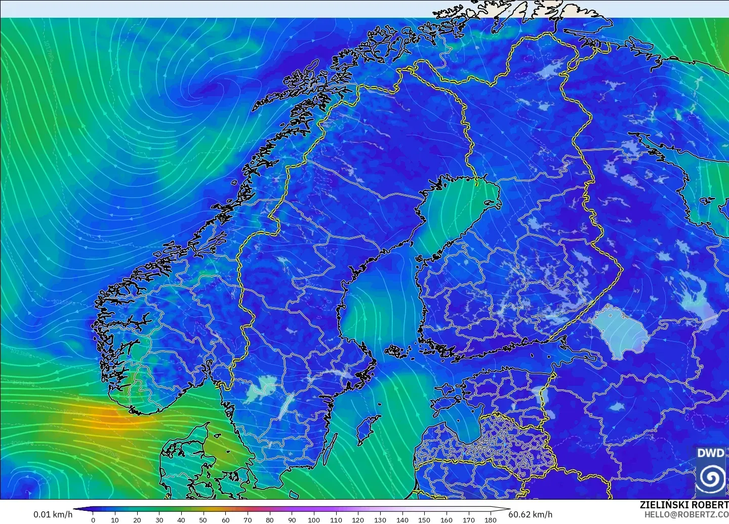 ICON modelo - Escandinavia, Viento a 10 m