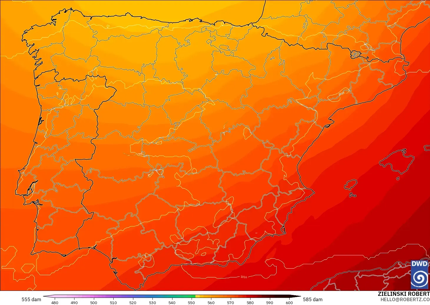 ICON modelo - España, Altura geopotencial a 500 hPa