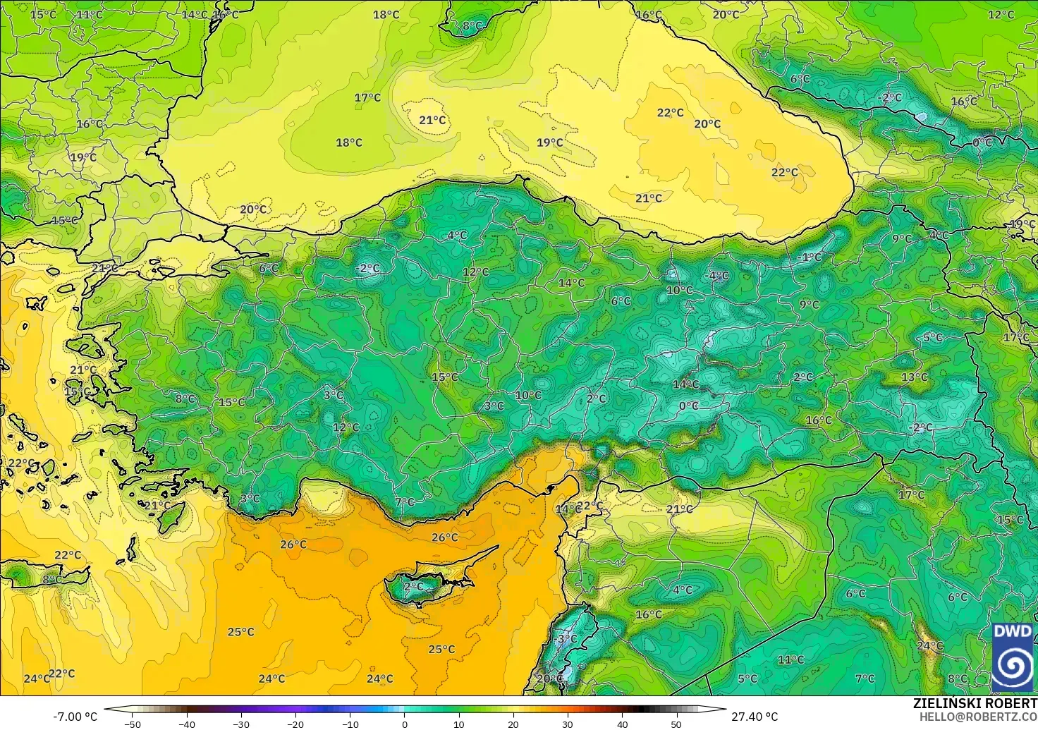 ICON modelo - Turquía, Punto de rocío a 2 m
