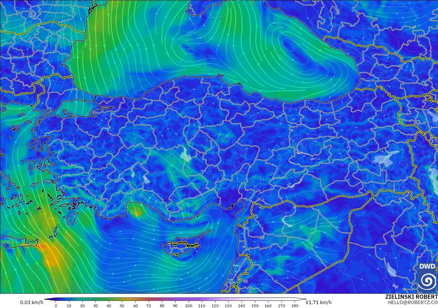 ICON modelo - Turquía, Viento a 10 m