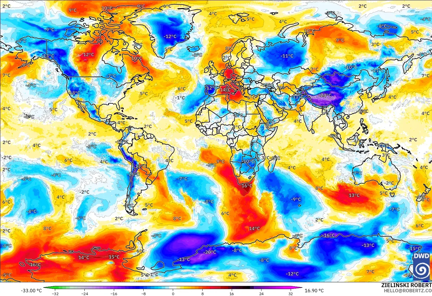 ICON modelo - Mundo, Anomalía de temperatura a 850 hPa