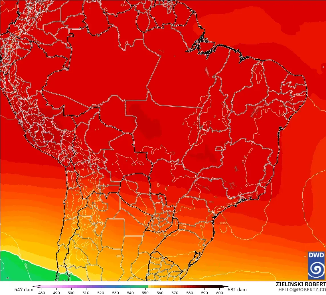 ICON modelo - Brasil, Altura geopotencial a 500 hPa