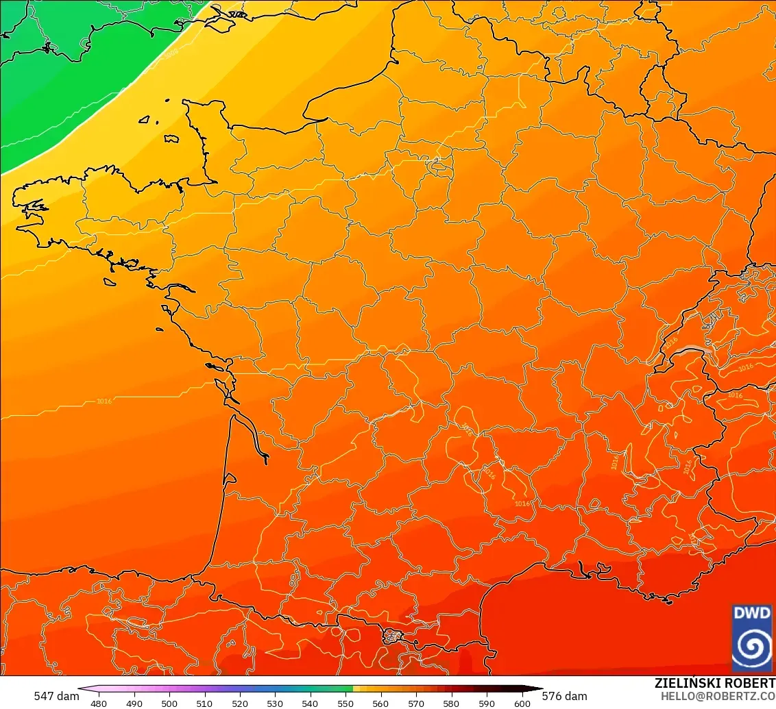 ICON modelo - Francia, Altura geopotencial a 500 hPa