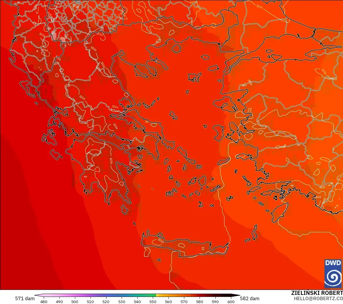 ICON modelo - Grecia, Altura geopotencial a 500 hPa