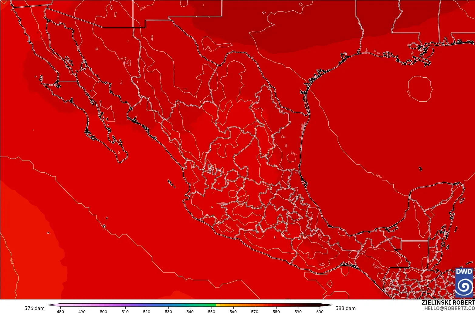 ICON modelo - México, Altura geopotencial a 500 hPa