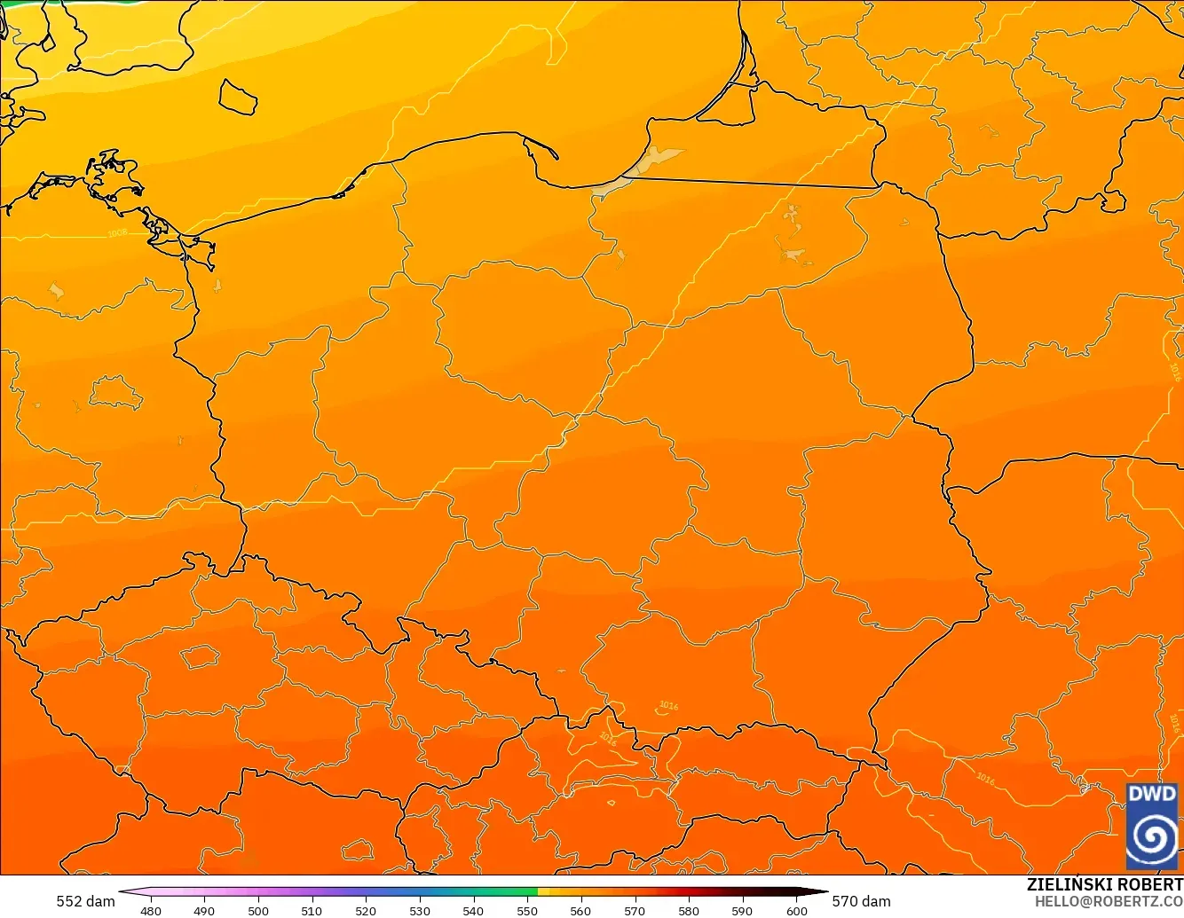 ICON modelo - Polonia, Altura geopotencial a 500 hPa