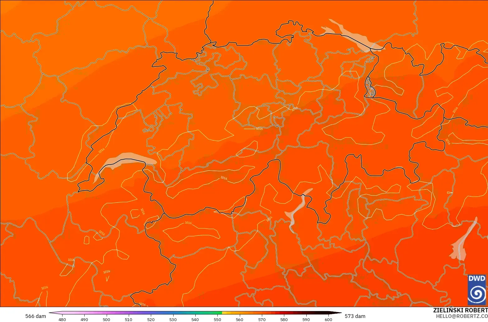 ICON modelo - Suiza, Altura geopotencial a 500 hPa