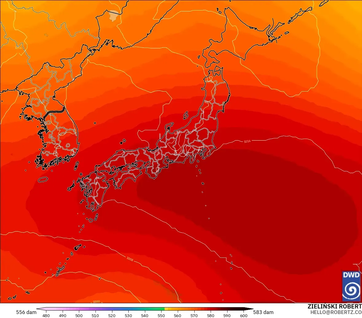 ICON modelo - Japón, Altura geopotencial a 500 hPa