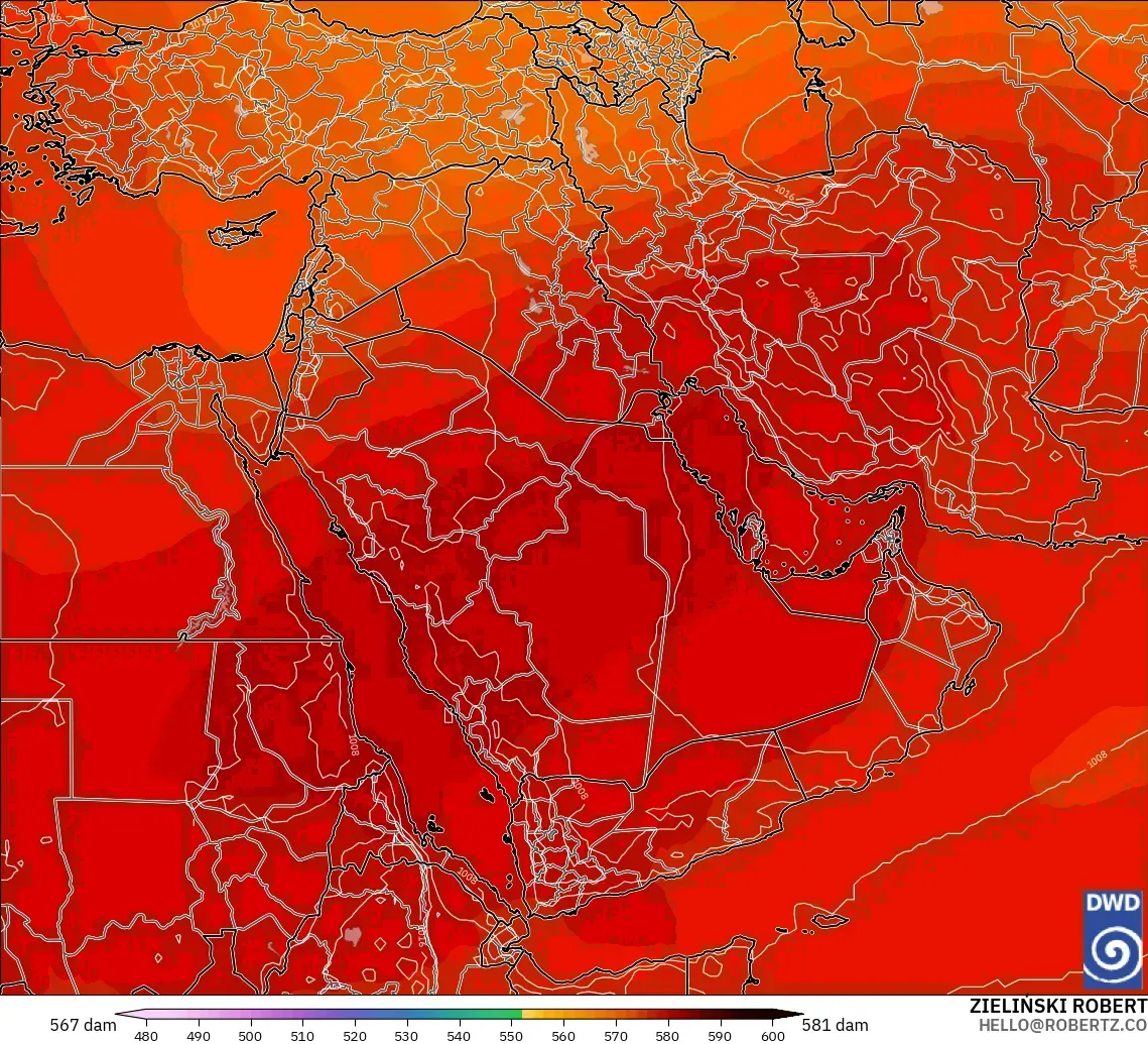 ICON modelo - Oriente Medio, Altura geopotencial a 500 hPa