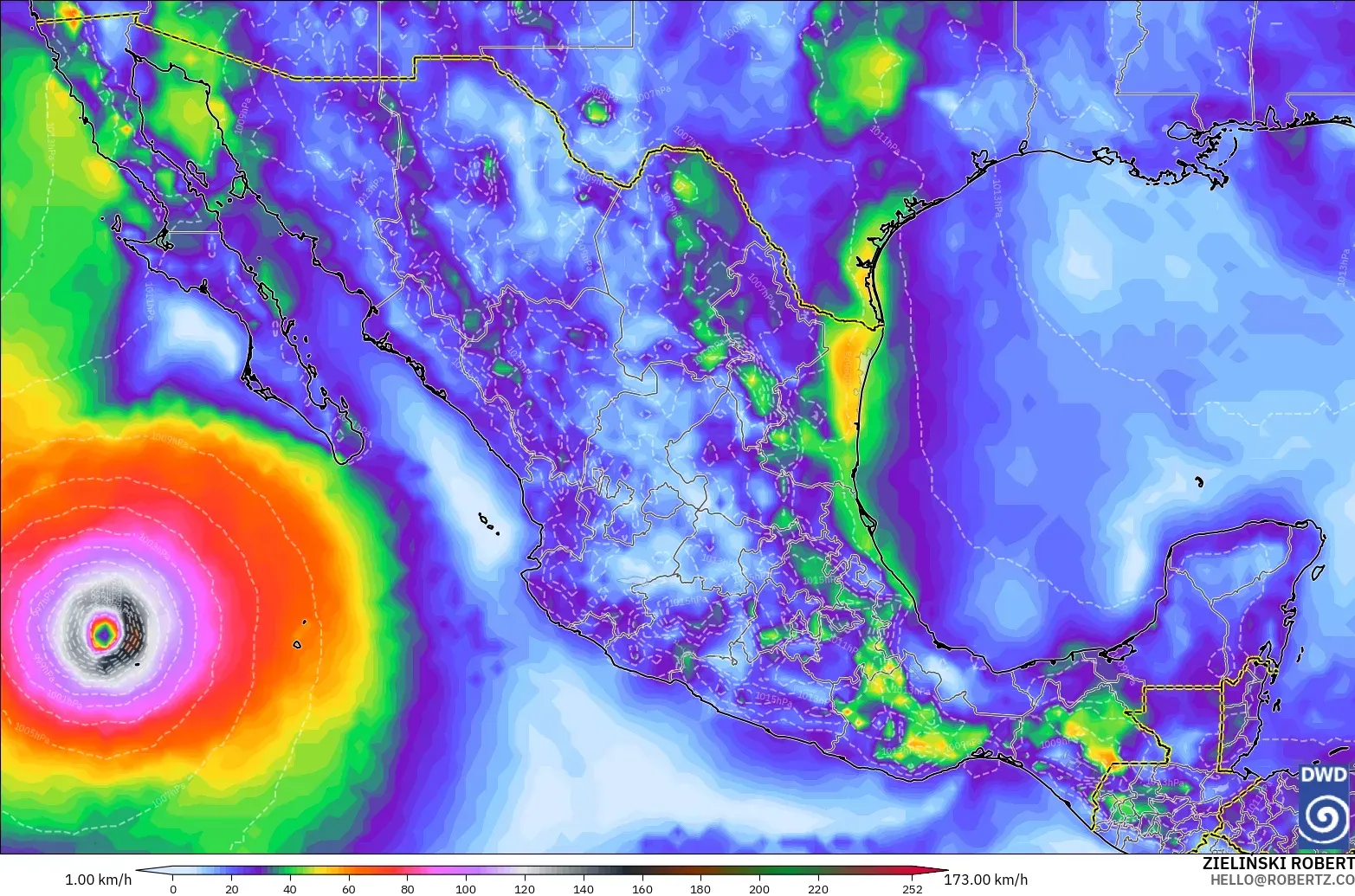 ICON modelo - México, Ráfagas de viento
