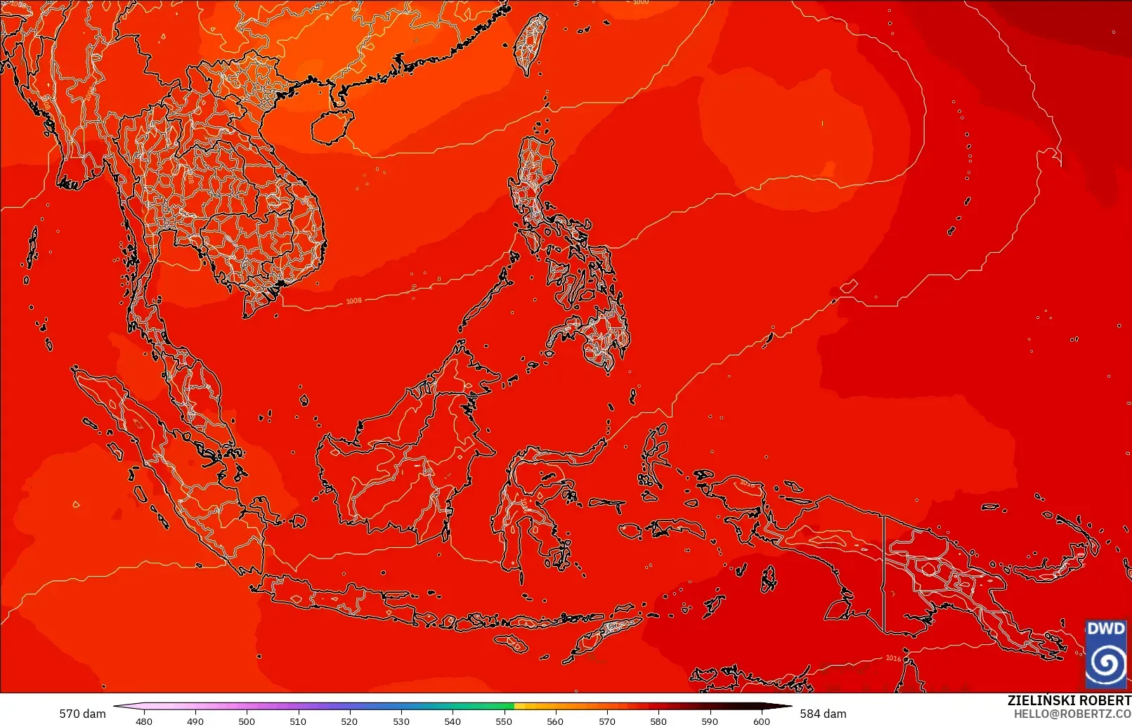 ICON modelo - Sudeste Asiático, Altura geopotencial a 500 hPa