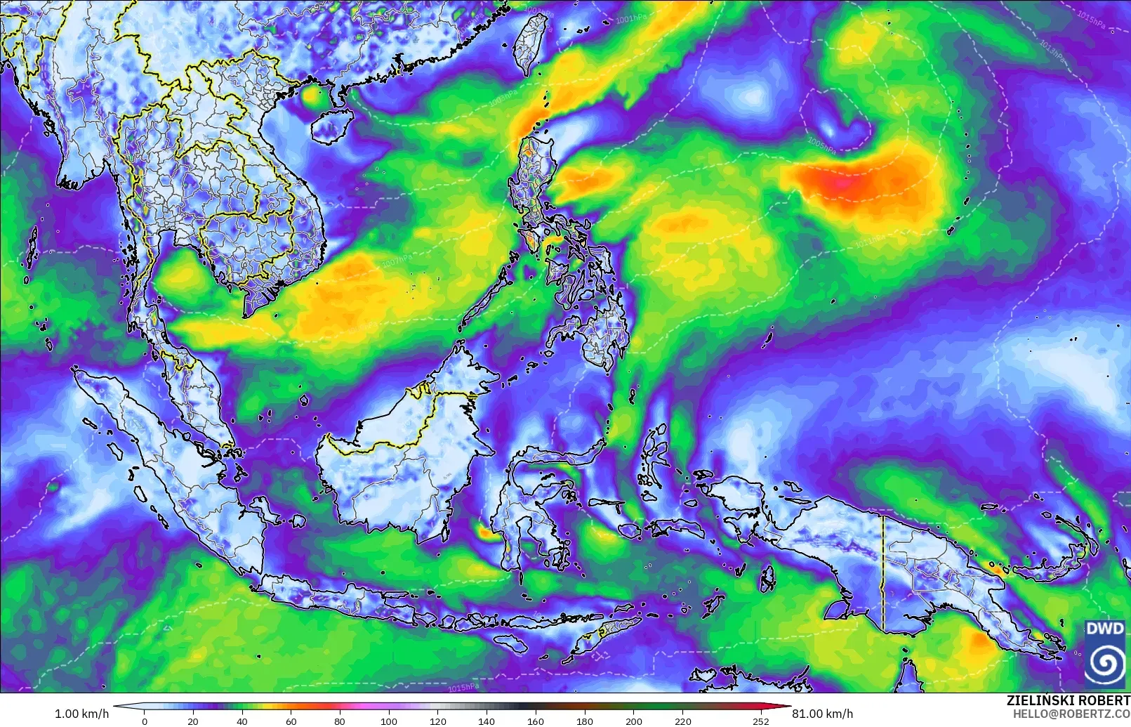 ICON modelo - Sudeste Asiático, Ráfagas de Viento Máximas