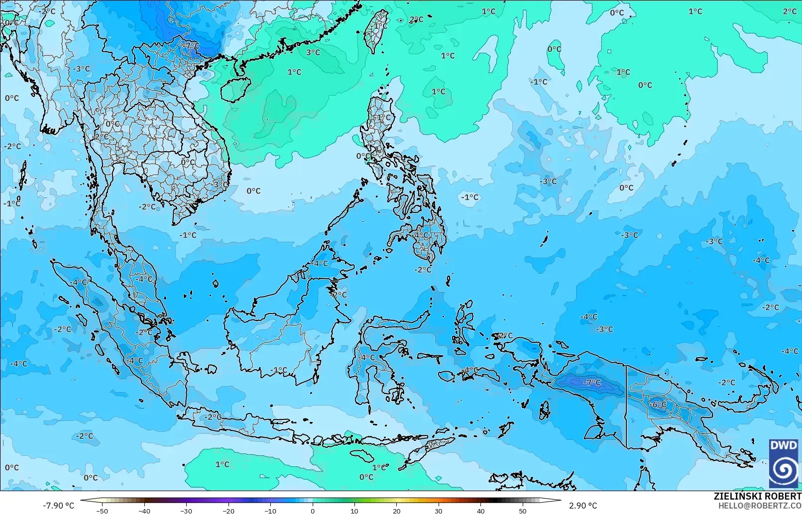 ICON modelo - Sudeste Asiático, Temperatura a 500 hPa