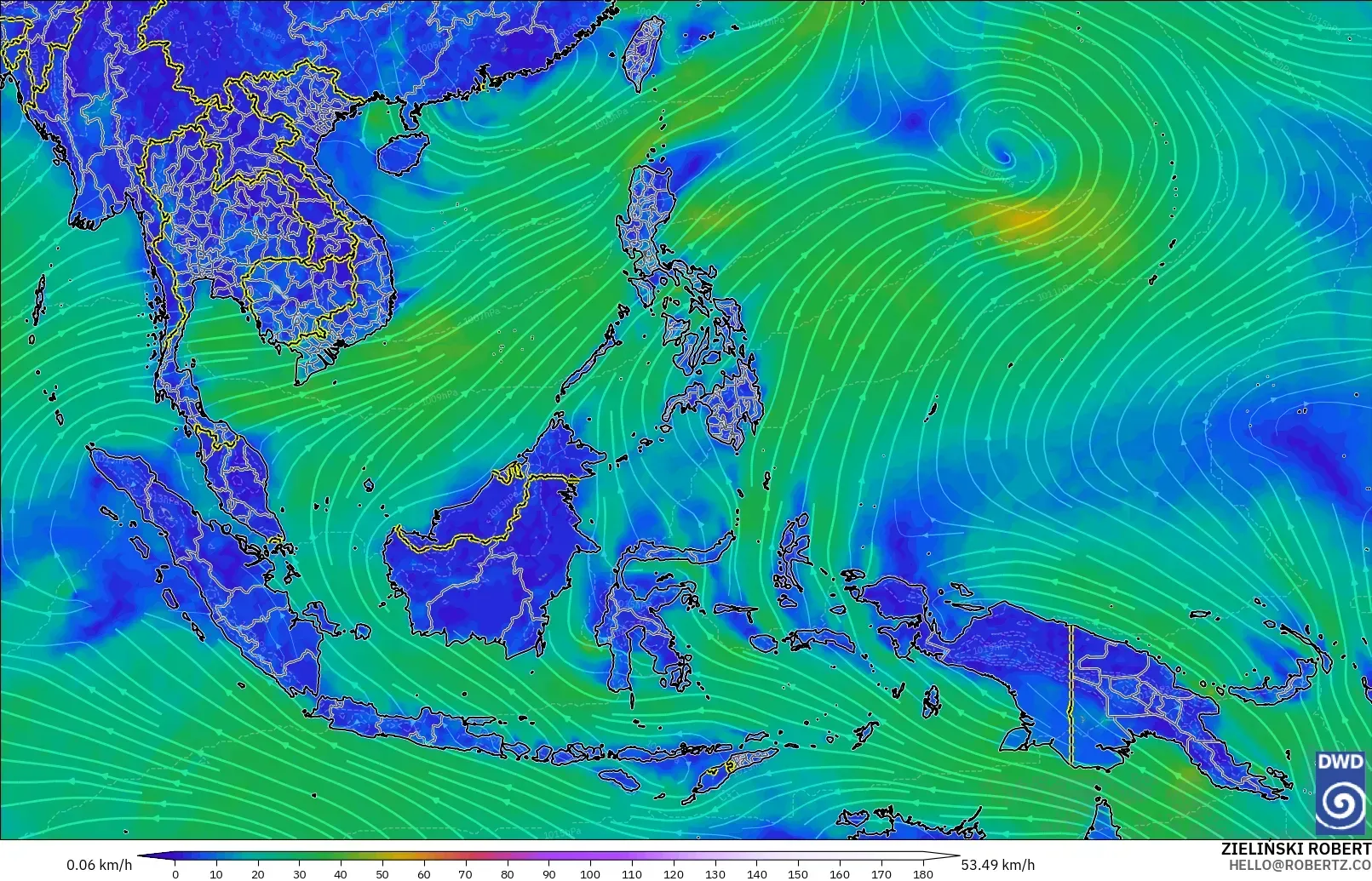 ICON modelo - Sudeste Asiático, Viento a 10 m