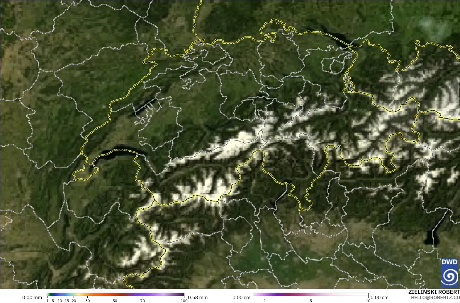 ICON modelo - Suiza, Precipitación, nubes y presión