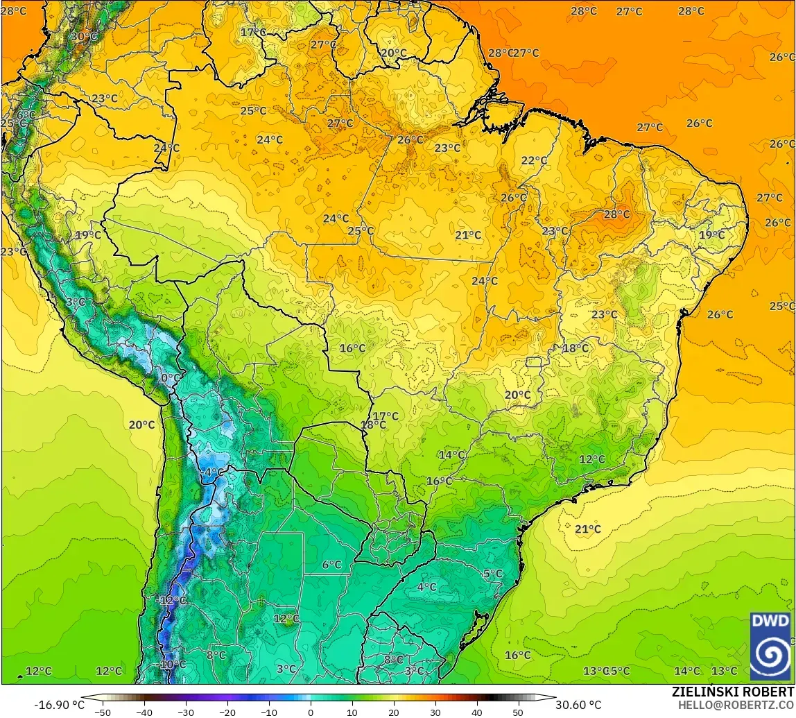 ICON modelo - Brasil, Temperatura a 2 m