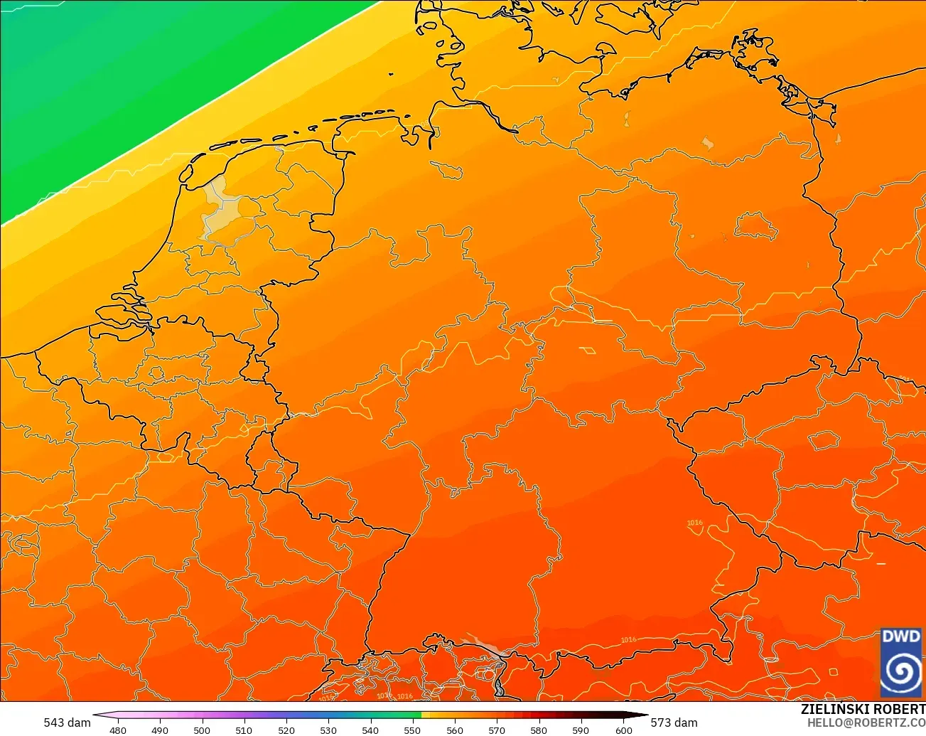 ICON modelo - Alemania, Altura geopotencial a 500 hPa