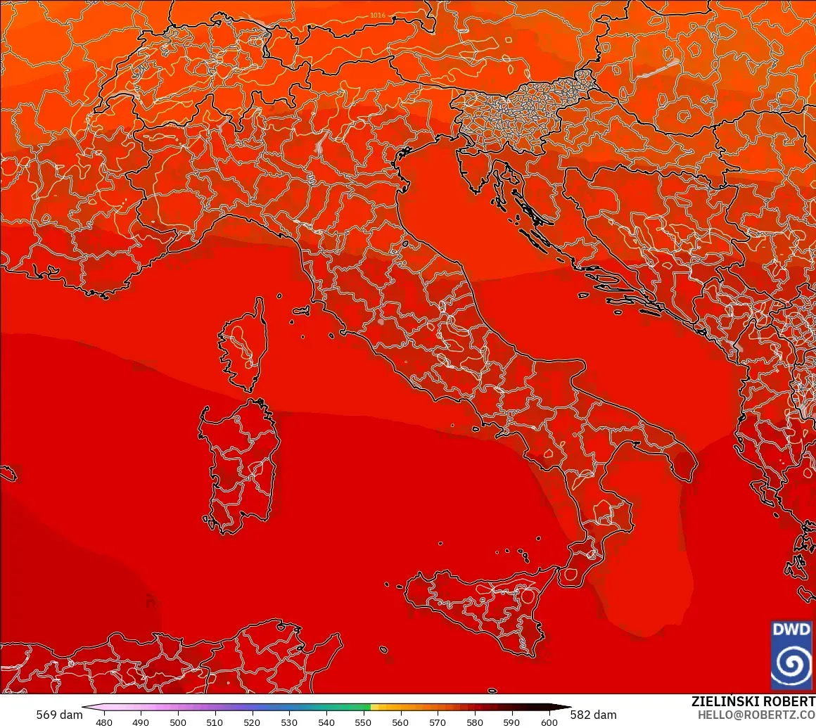 ICON modelo - Italia, Altura geopotencial a 500 hPa