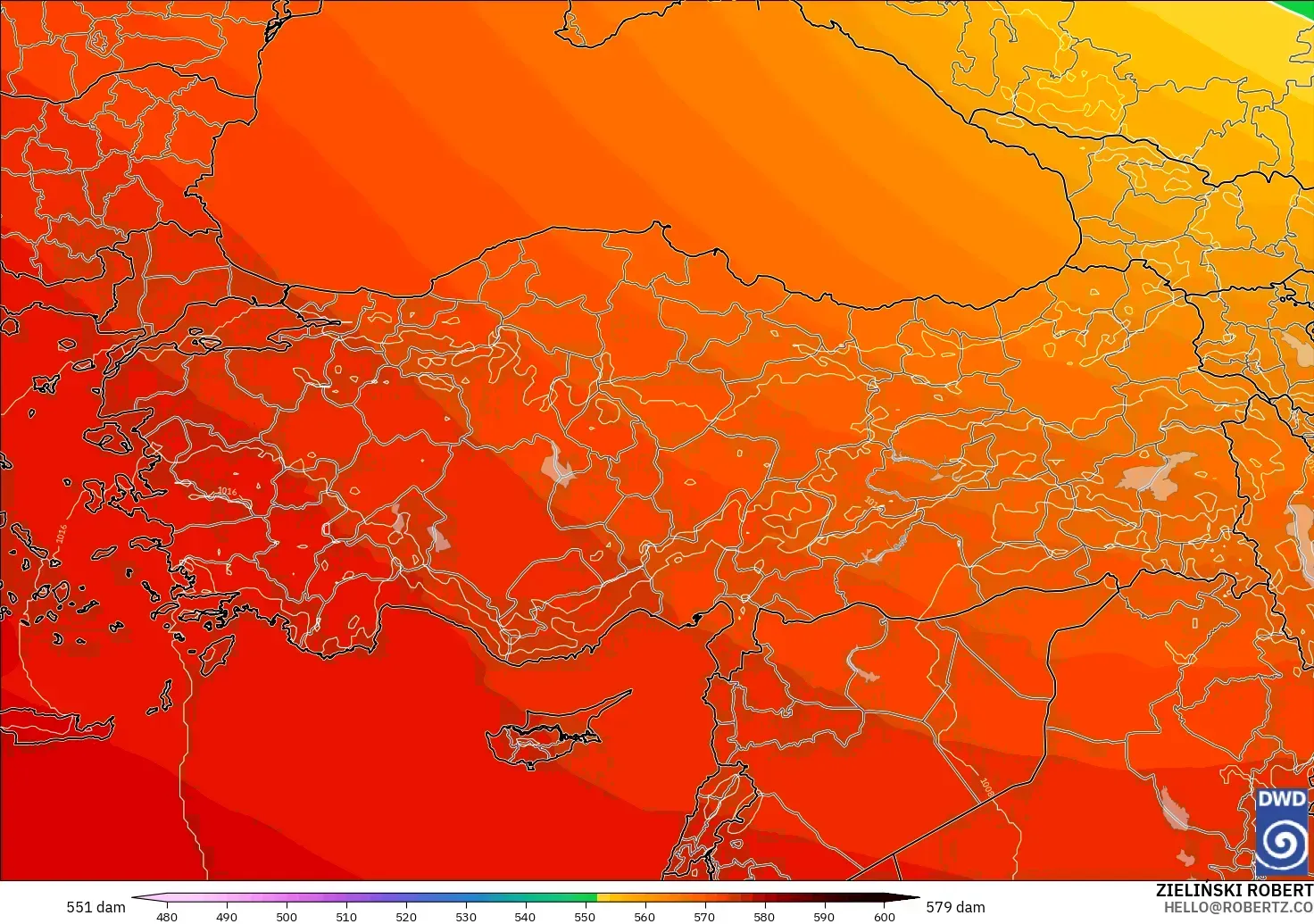 ICON modelo - Turquía, Altura geopotencial a 500 hPa