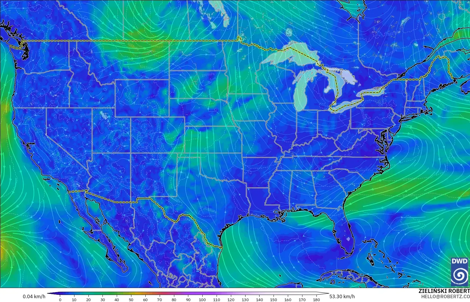 ICON modelo - Estados Unidos, Viento a 10 m