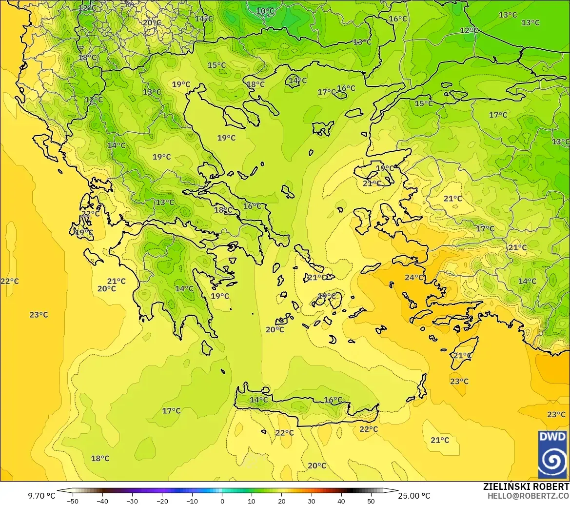 ICON modelo - Grecia, Temperatura a 850 hPa