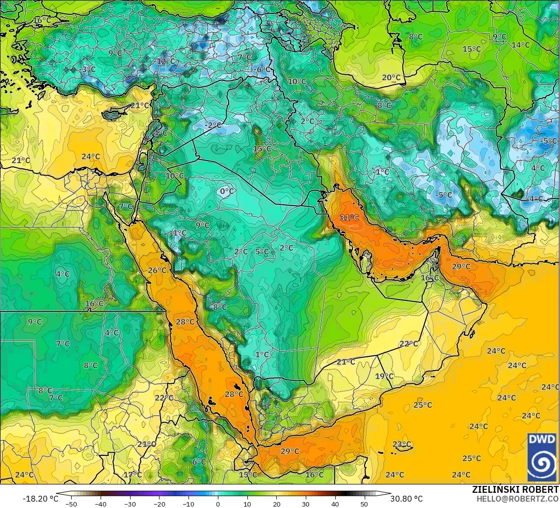 ICON modelo - Oriente Medio, Punto de rocío a 2 m