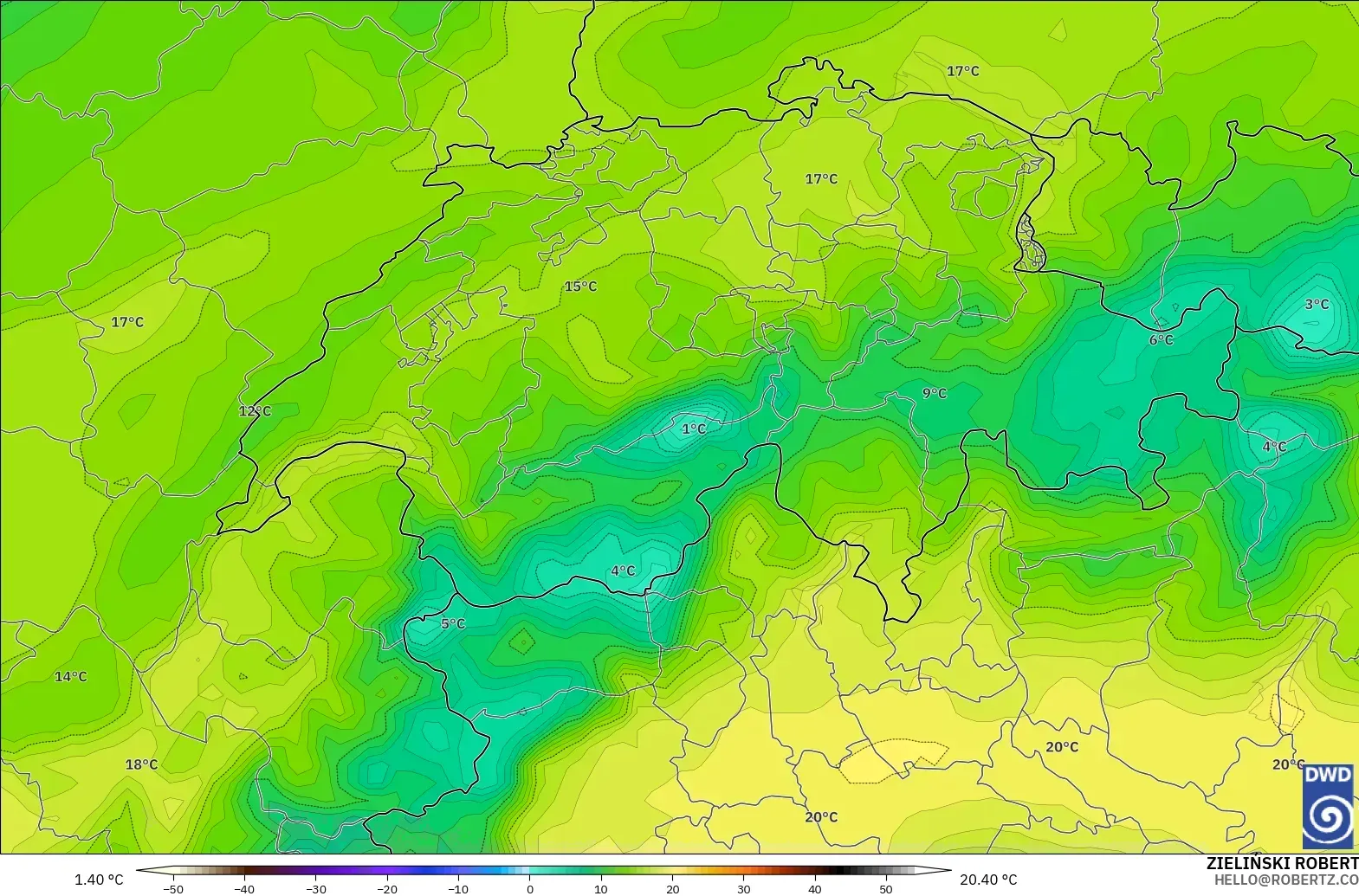 ICON modelo - Suiza, Punto de rocío a 2 m