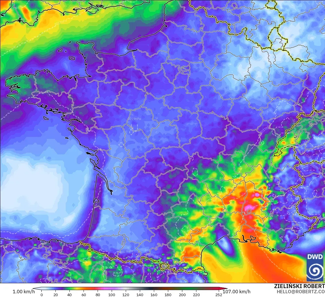 ICON modelo - Francia, Ráfagas de viento