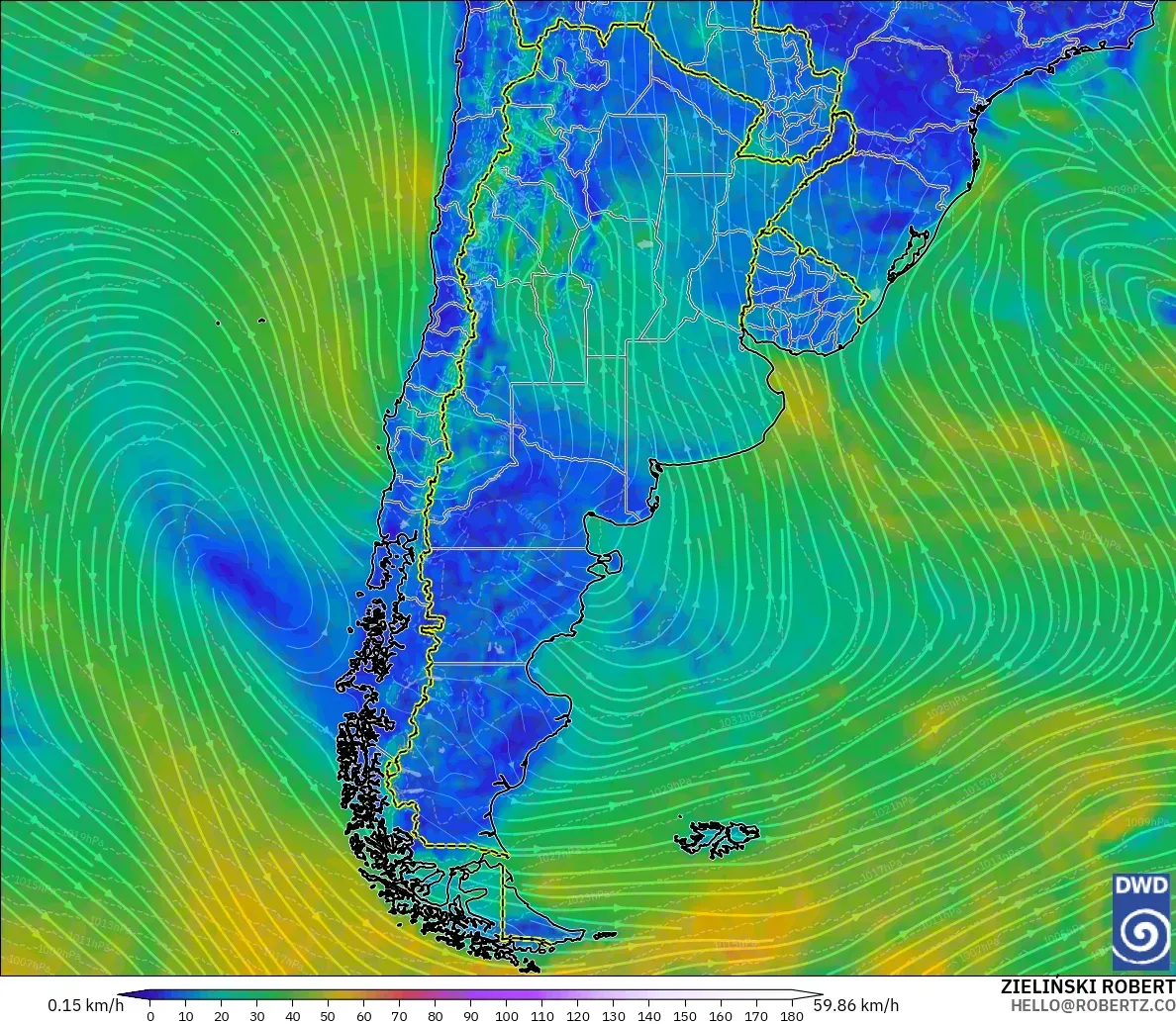 ICON modelo - Argentina, Viento a 10 m