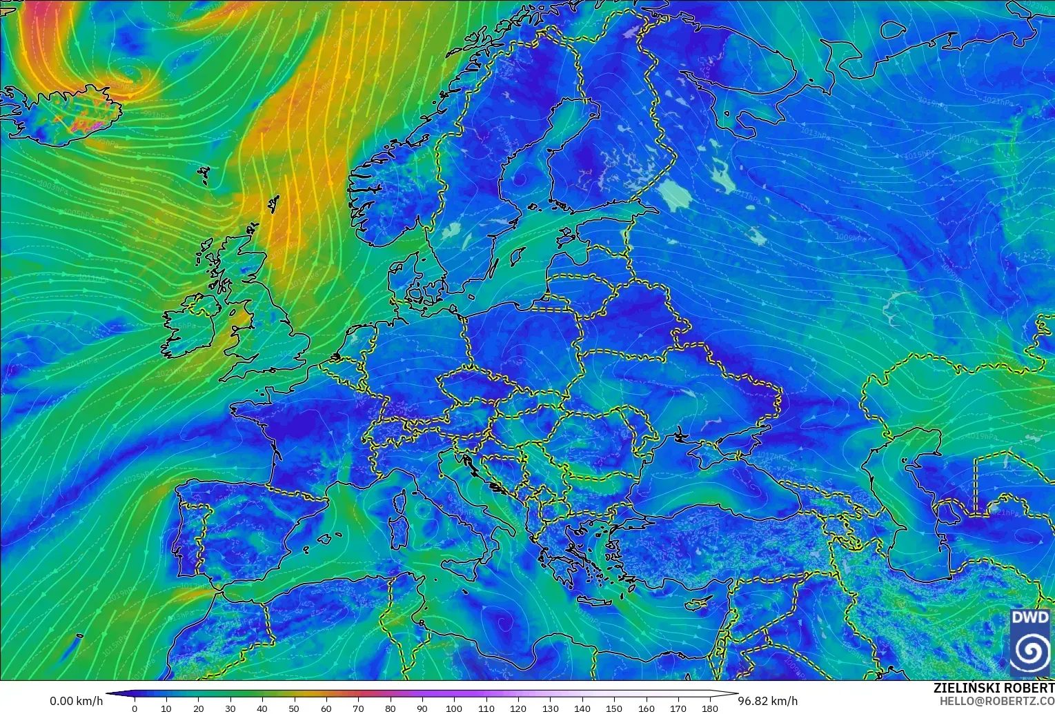 ICON modelo - Europa, Viento a 10 m