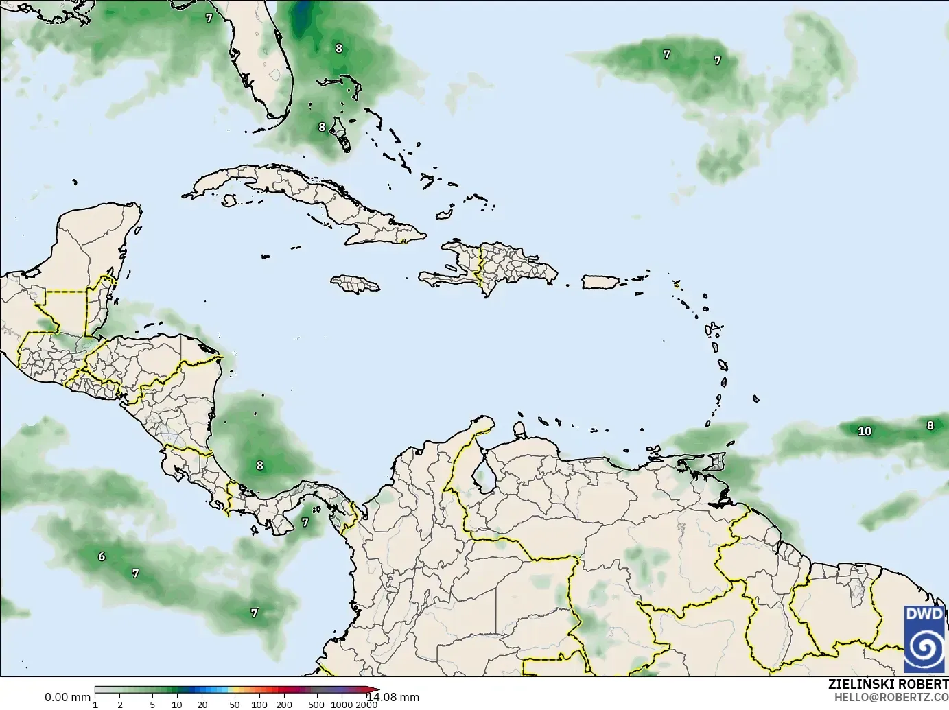 ICON modelo - Caribe, Acumulación de precipitación