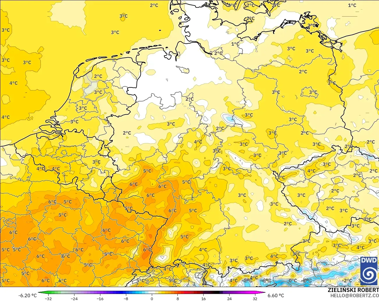 ICON modelo - Alemania, Anomalía de temperatura a 2 m