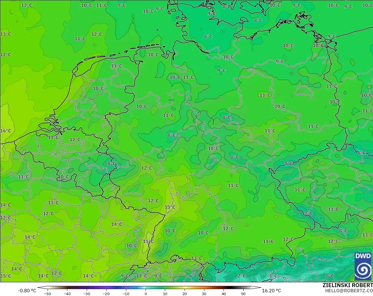 ICON modelo - Alemania, Temperatura a 850 hPa