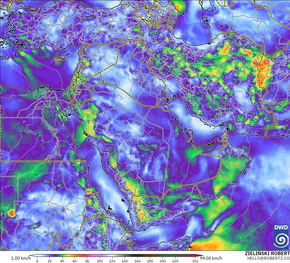 ICON modelo - Oriente Medio, Ráfagas de Viento Máximas