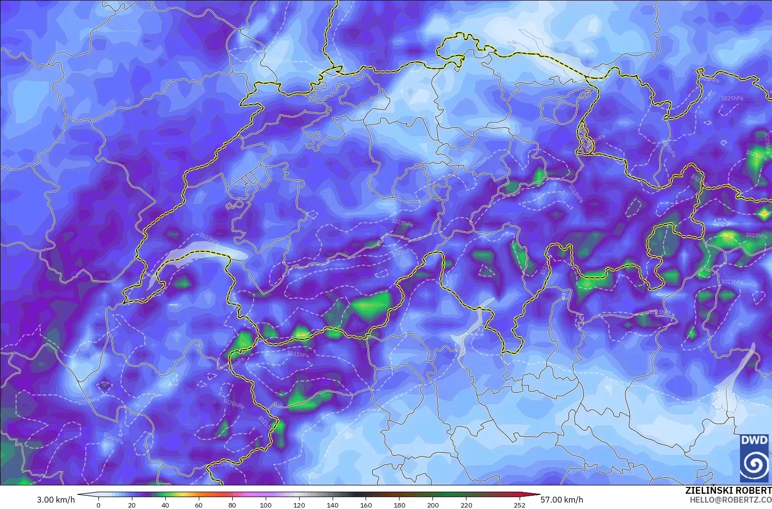 ICON modelo - Suiza, Ráfagas de Viento Máximas